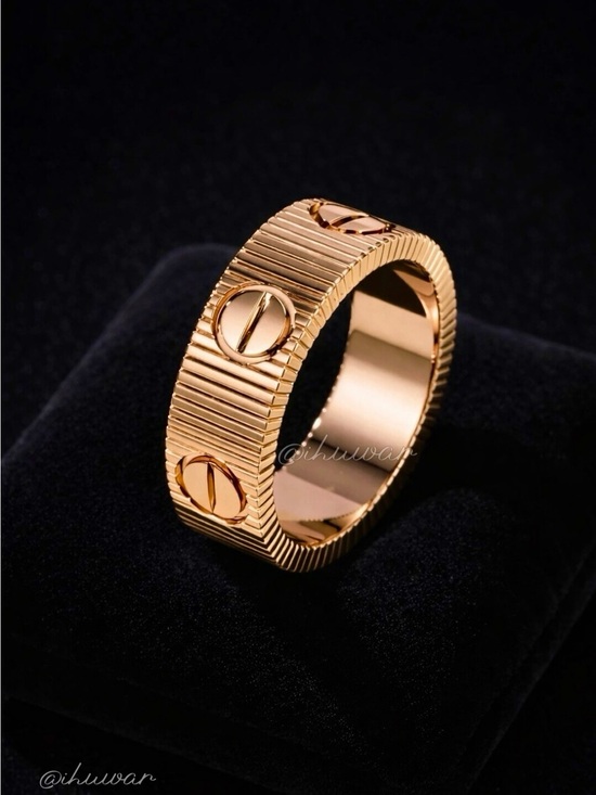 Jewelry - Gold LOVE Ring Screw Motifs Ribbed Band Ring Size 7